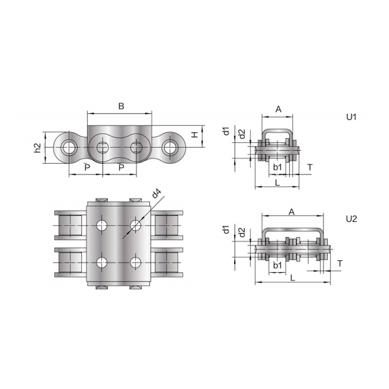 Chaîne à rouleaux avec fixation de type U